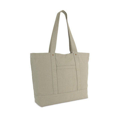 Washed cotton shopper bag with side pocket